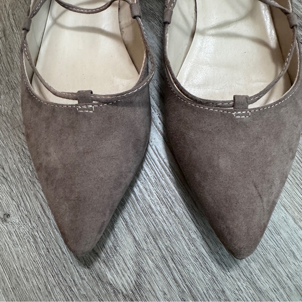 Unisa Lace Up Tie Pointed Ballet Flats Beige Suede 9 - Picture 3 of 9